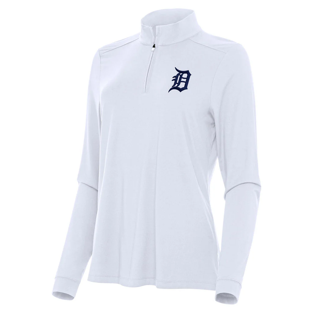 MLB Detroit Tigers Women's Antigua Intent 1/4 Zip Pullover Jacket - White