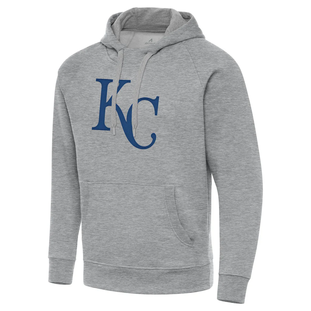 MLB Kansas City Royals Antigua Full Front Victory Pullover Hoodie - Heather gray