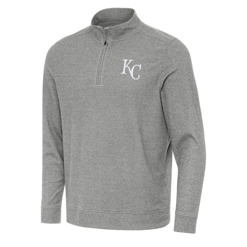 MLB Kansas City Royals Antigua Subtle 1/4 Zip Pullover Jacket - Heather black