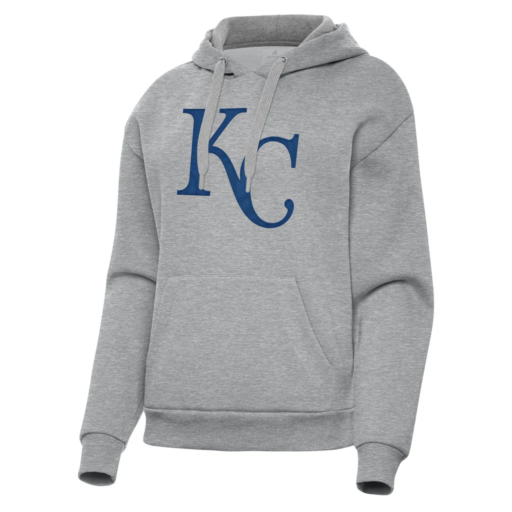 MLB Kansas City Royals Women's Antigua Full Front Victory Pullover Hoodie - Heather gray