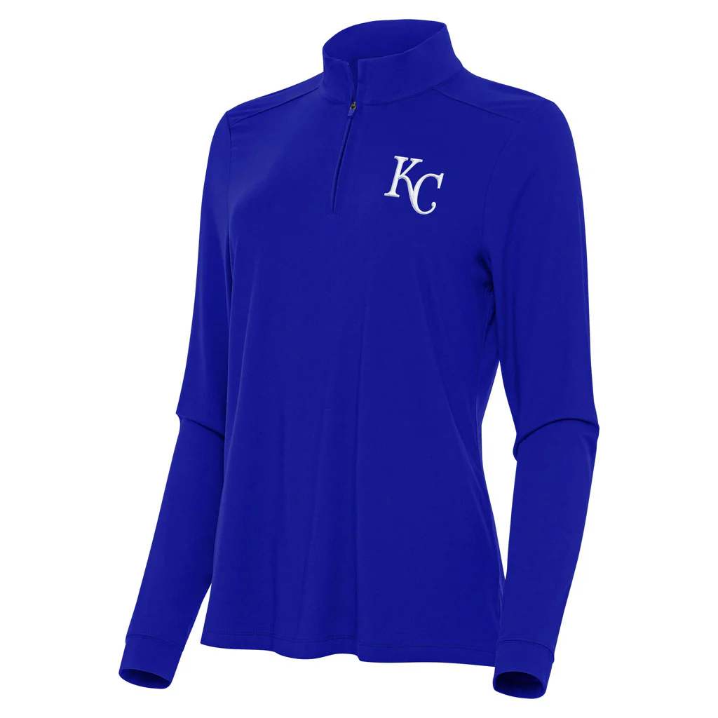 MLB Kansas City Royals Women's Antigua Intent 1/4 Zip Pullover Jacket - Blue