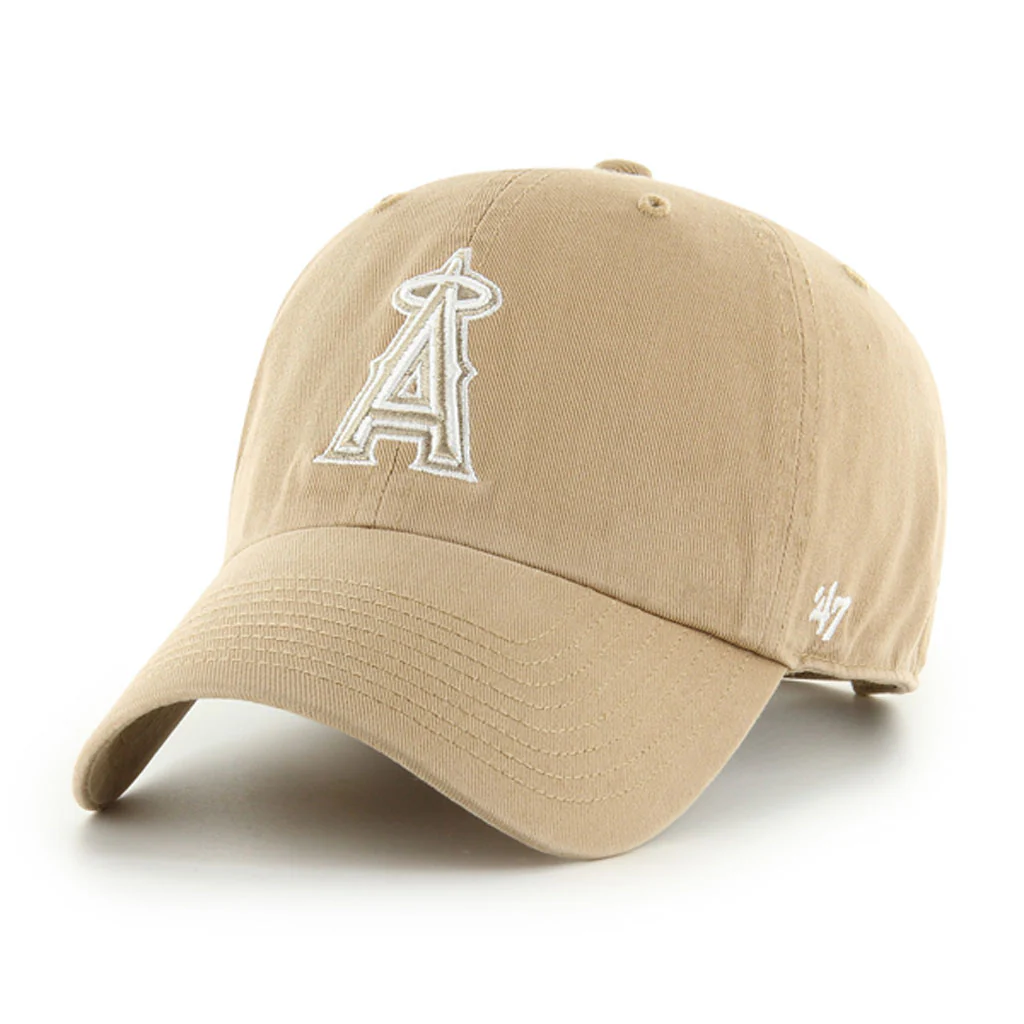 MLB Los Angeles Angels '47 White Logo Clean Up Adjustable Hat - Khaki