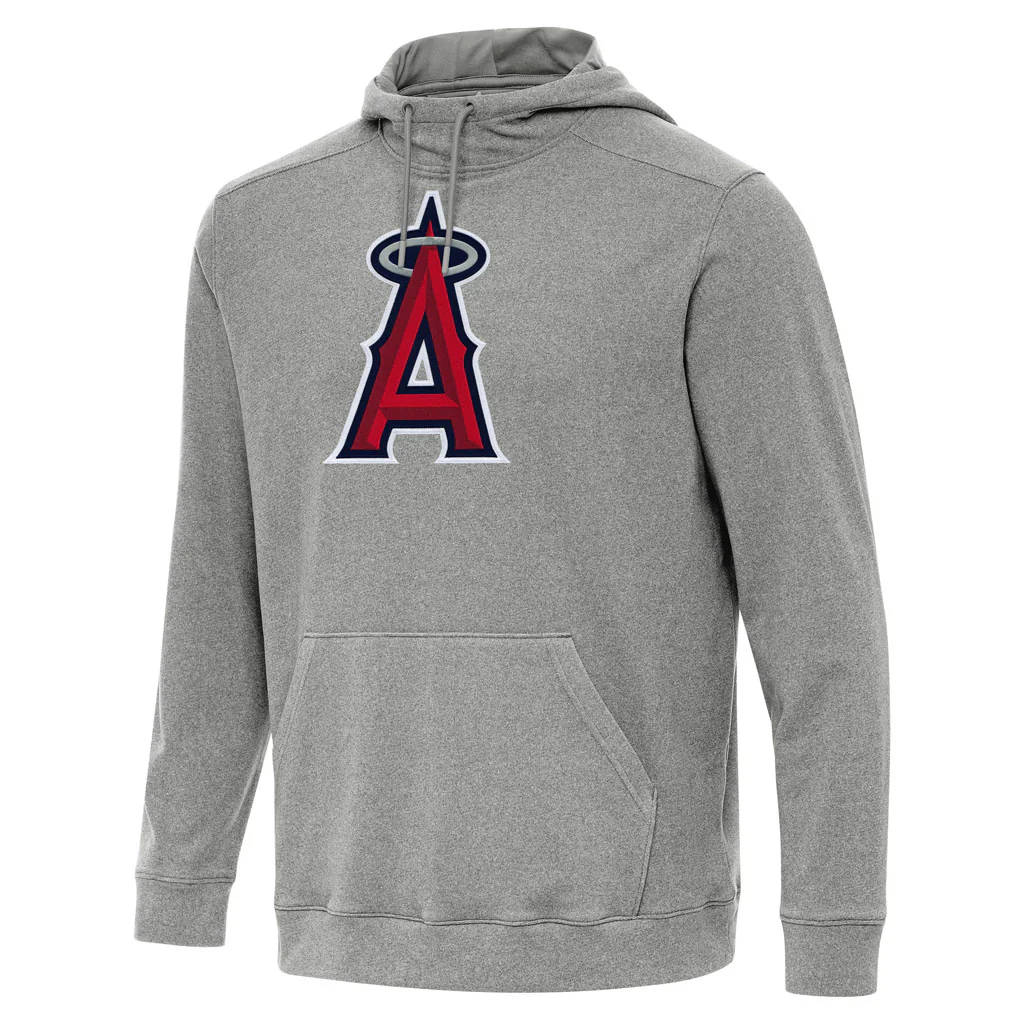 MLB Los Angeles Angels Antigua Full Front Cloud Pullover Hoodie - Heather black