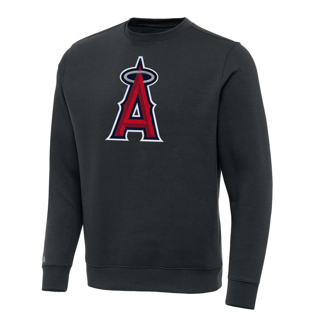 MLB Los Angeles Angels Antigua Full Front Victory Crewneck Sweater - Charcoal