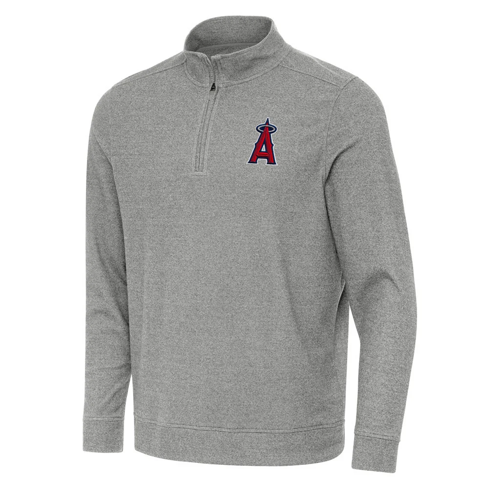MLB Los Angeles Angels Antigua Subtle 1/4 Zip Pullover Jacket - Heather black