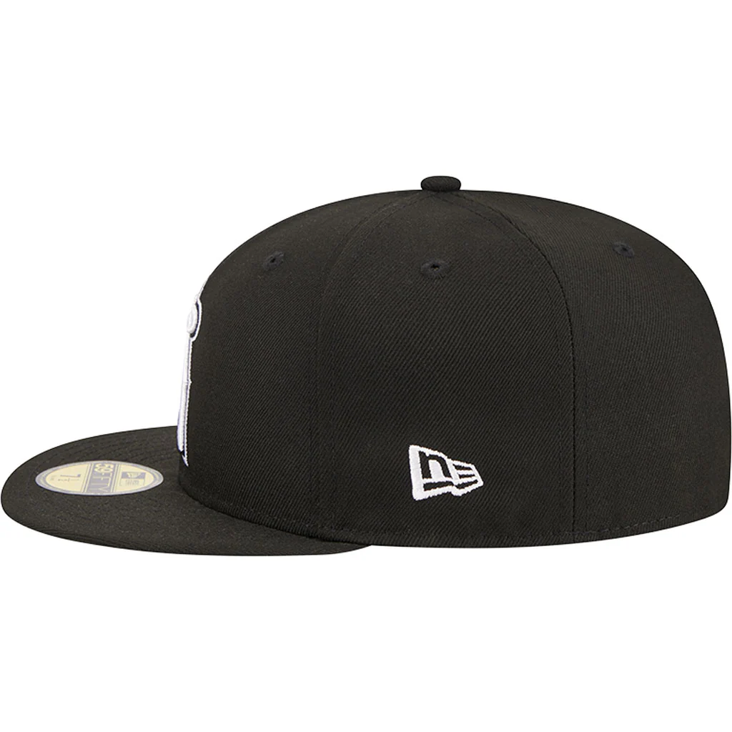 MLB Los Angeles Angels New Era Side Patch Black & White 59FIFTY Fitted Hat - Black - Image 4
