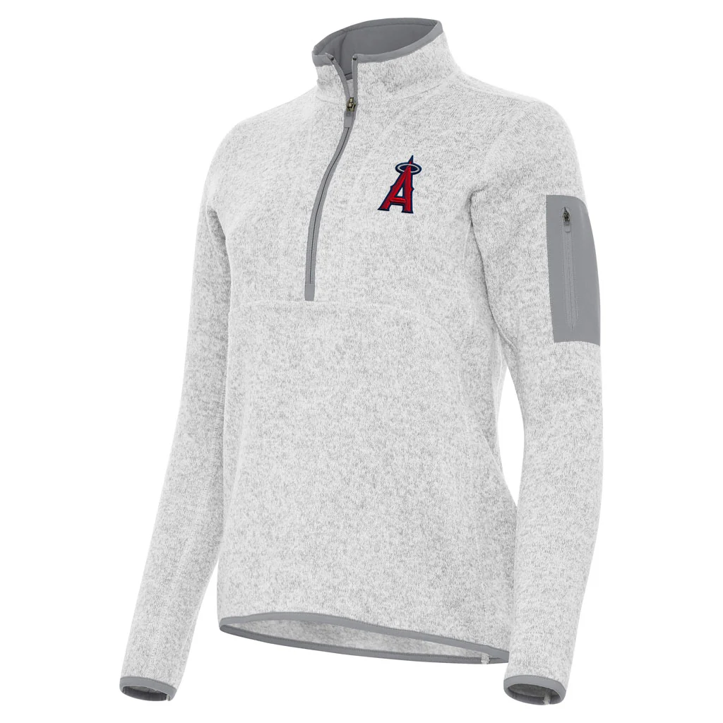 MLB Los Angeles Angels Women's Antigua Fortune 1/2 Zip Pullover Jacket - Light gray