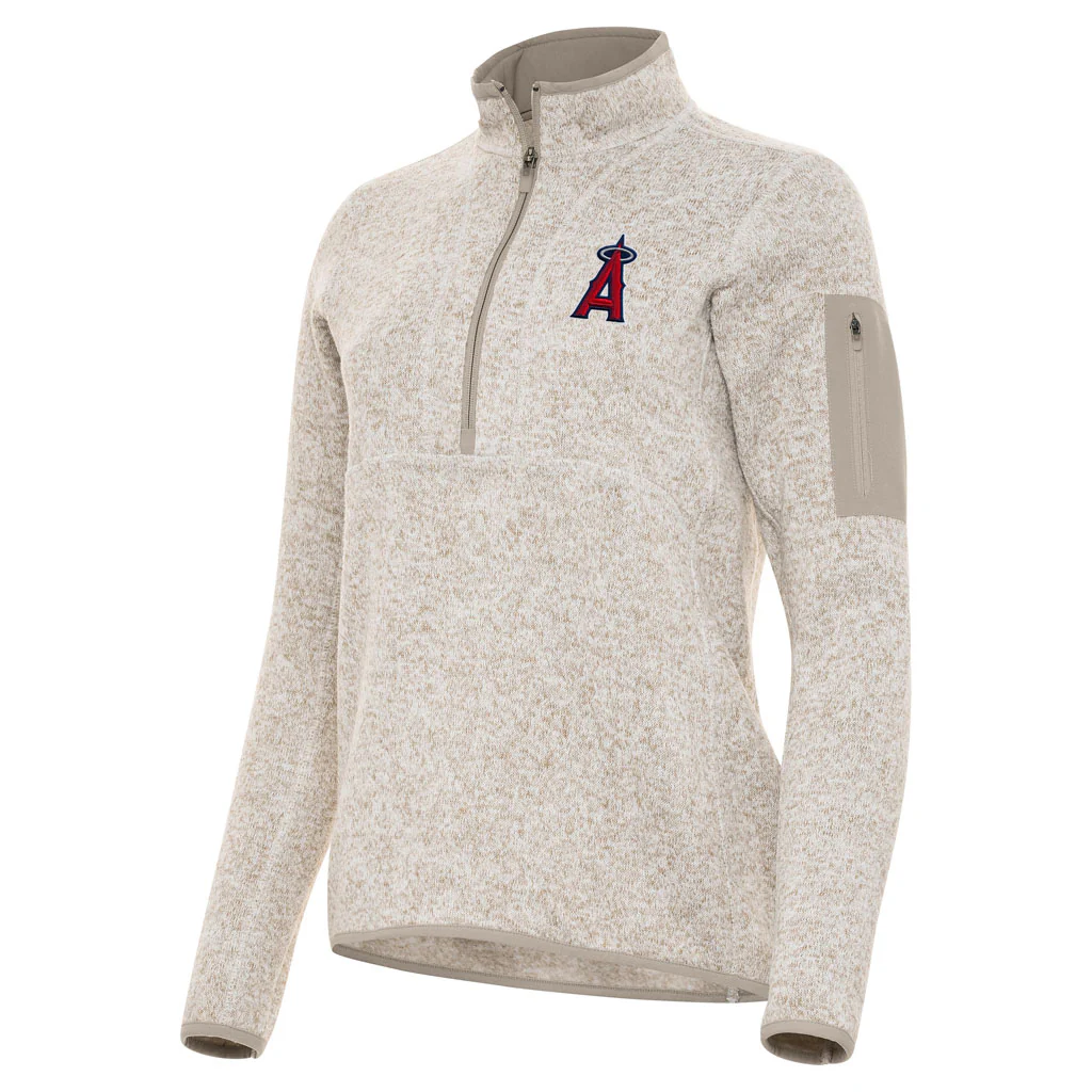 MLB Los Angeles Angels Women's Antigua Fortune 1/2 Zip Pullover Jacket - Stone