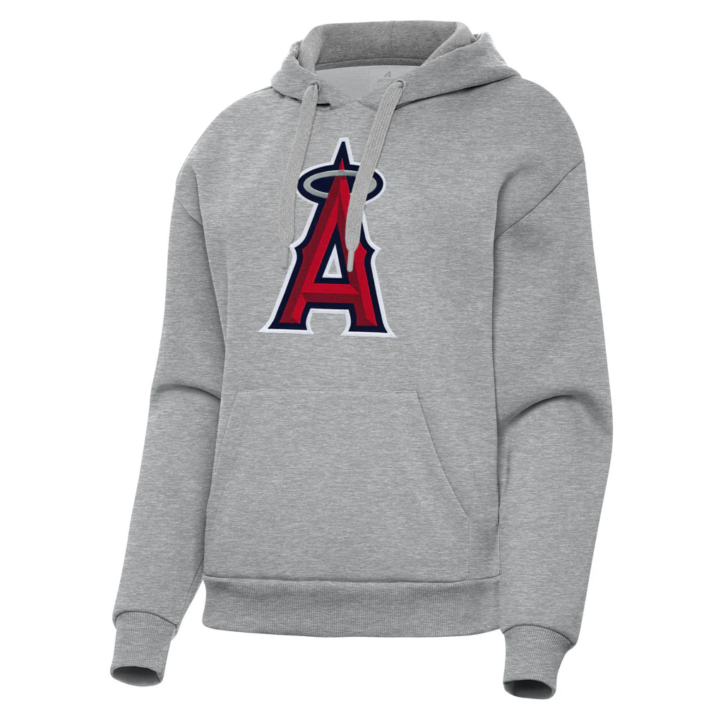 MLB Los Angeles Angels Women's Antigua Full Front Victory Pullover Hoodie - Heather gray