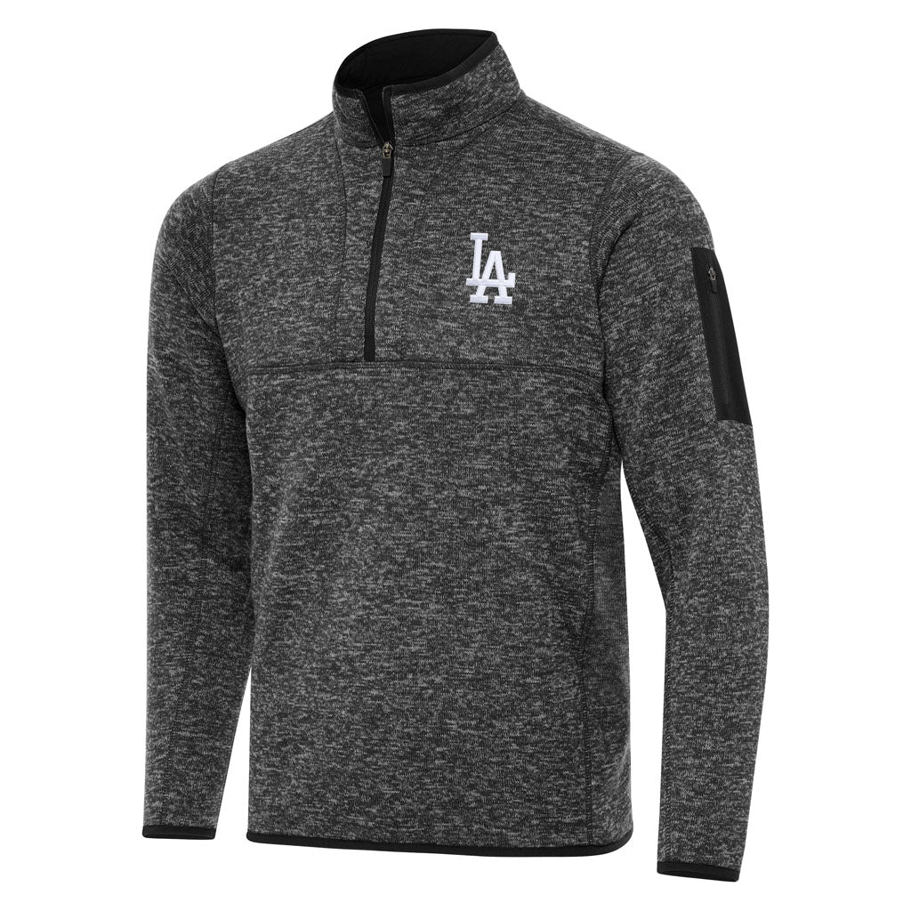 MLB Los Angeles Dodgers Antigua Fortune 1/4 Zip Pullover Jacket - Heather black