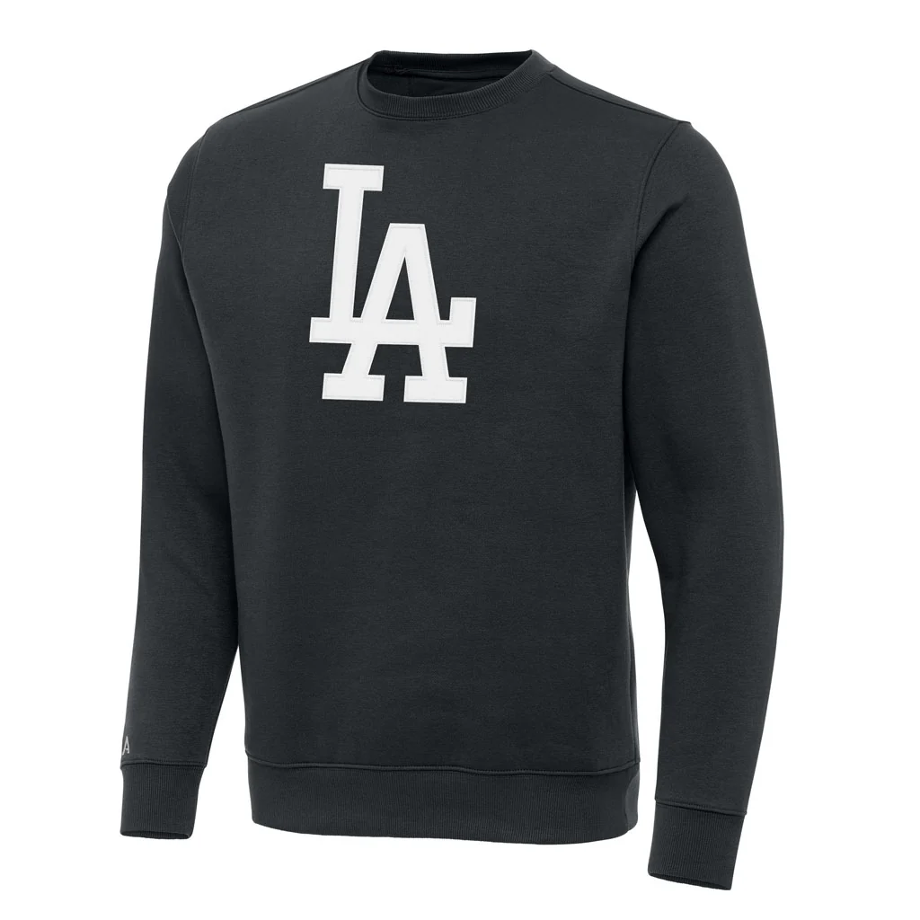 MLB Los Angeles Dodgers Antigua Full Front Victory Crewneck Sweater - Charcoal