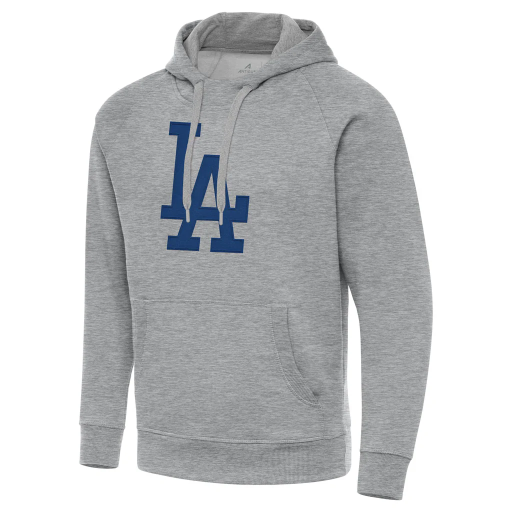 MLB Los Angeles Dodgers Antigua Full Front Victory Pullover Hoodie - Heather gray