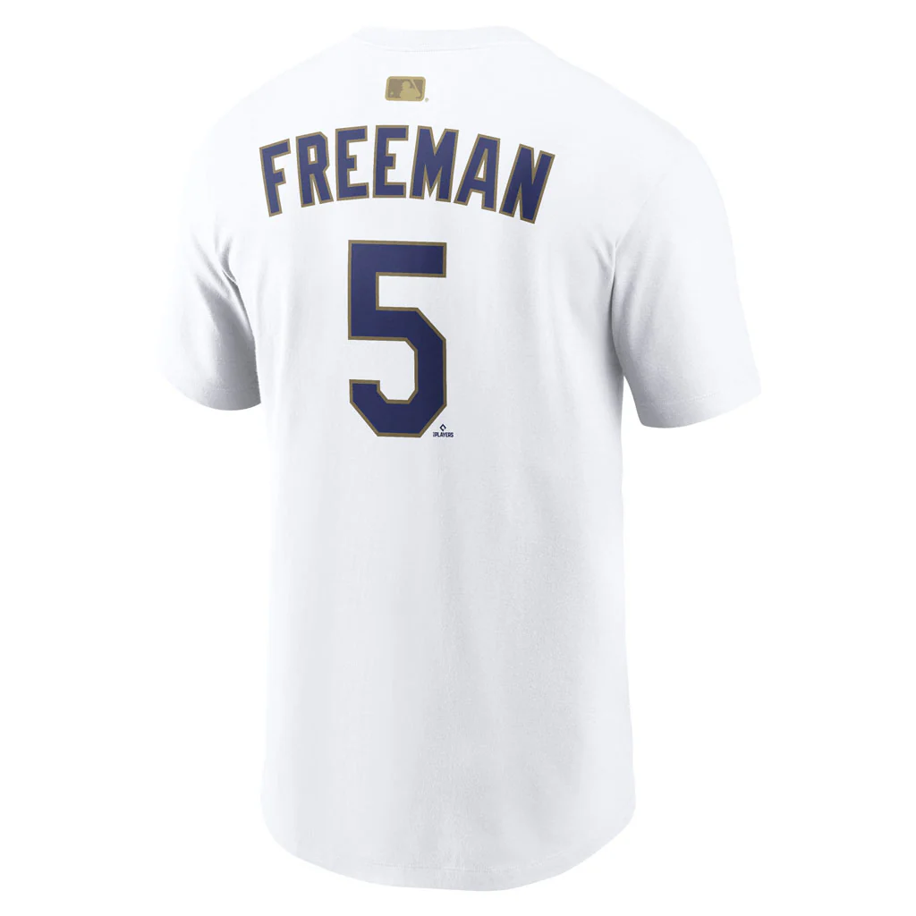 MLB Los Angeles Dodgers Freddie Freeman Nike 2026 Gold Player T-Shirt - White - Image 3