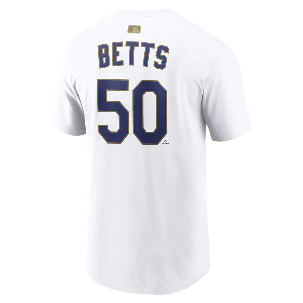 MLB Los Angeles Dodgers Mookie Betts Nike 2026 Gold Player T-Shirt - White - Image 3