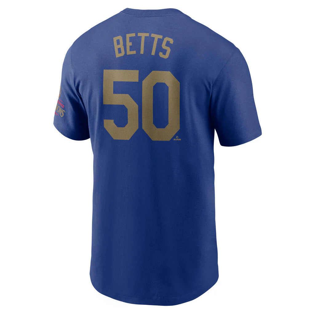 MLB Los Angeles Dodgers Mookie Betts Nike Gold Player T-Shirt - Blue - Image 3