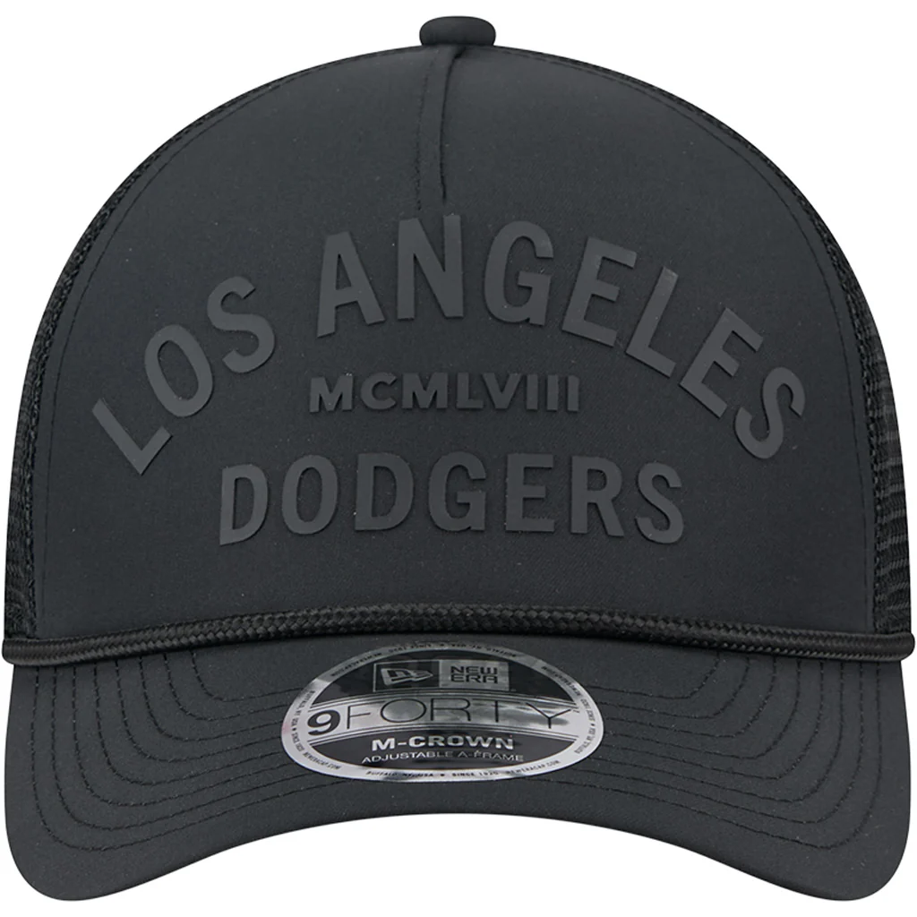 MLB Los Angeles Dodgers New Era Minimalist 9FORTY M-Crown Snapback Trucker Hat - Black - Image 3