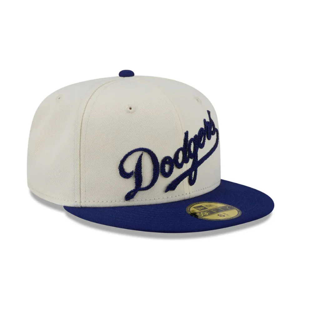 MLB Los Angeles Dodgers New Era Two-Tone Stitch 59FIFTY Fitted Hat - Cream - Image 2