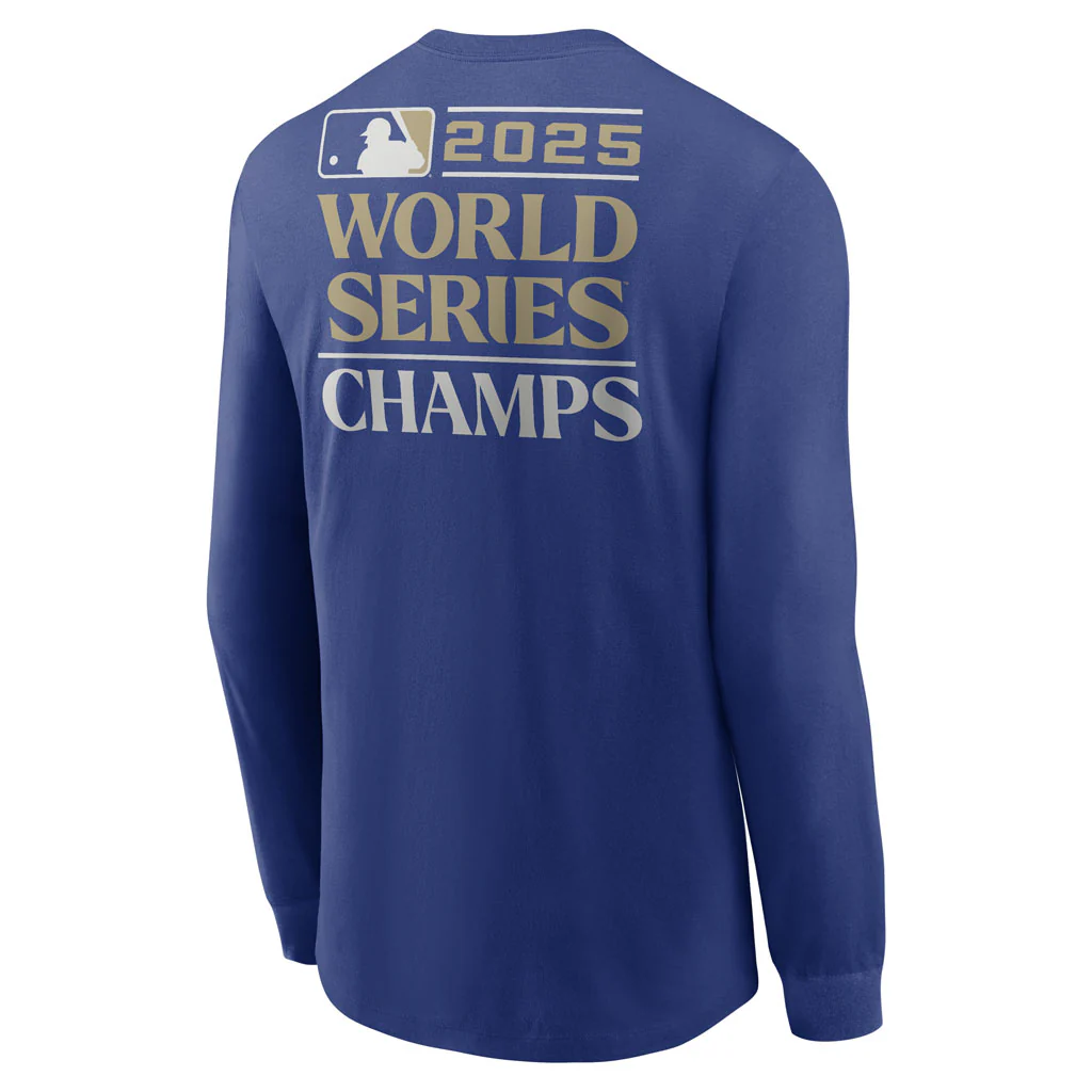 MLB Los Angeles Dodgers Nike 2026 Gold Logo Long Sleeve T-Shirt - Blue - Image 3