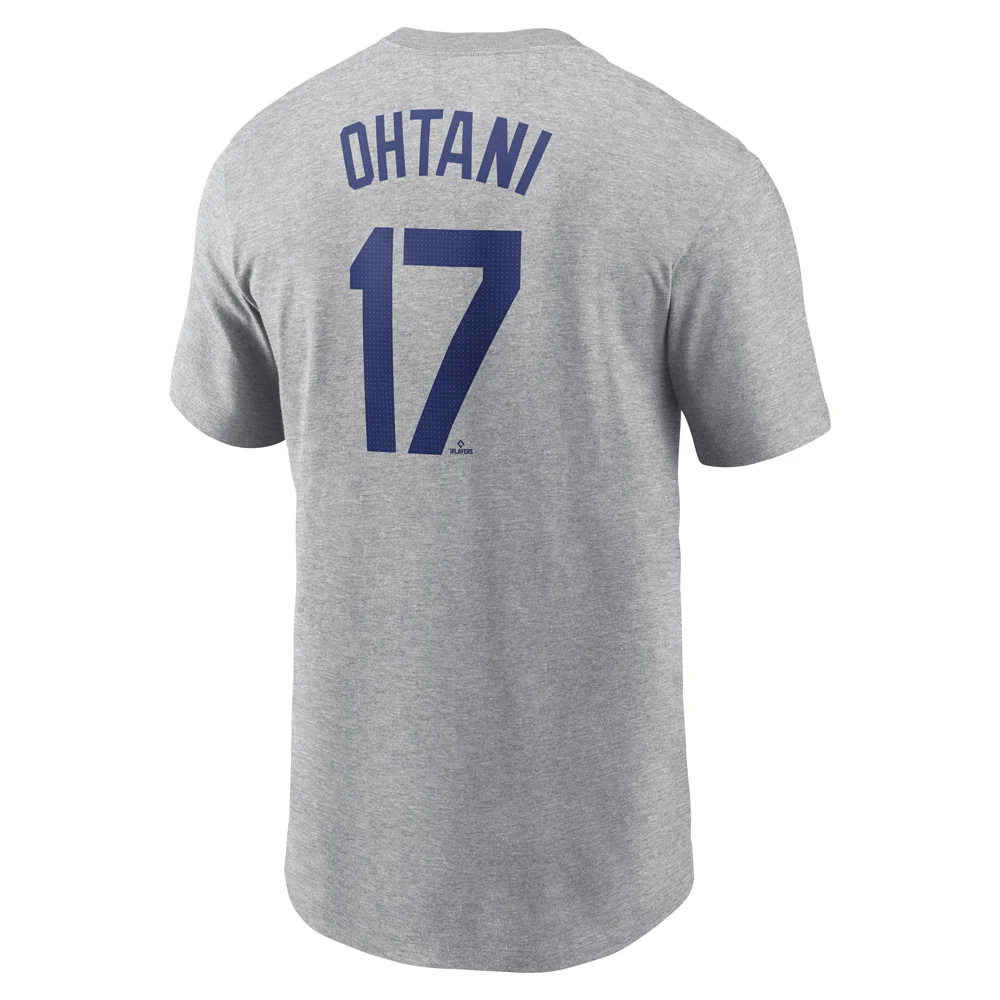 MLB Los Angeles Dodgers Shohei Ohtani Nike FUSE Road Name & Number T-Shirt - Heather Gray - Image 3
