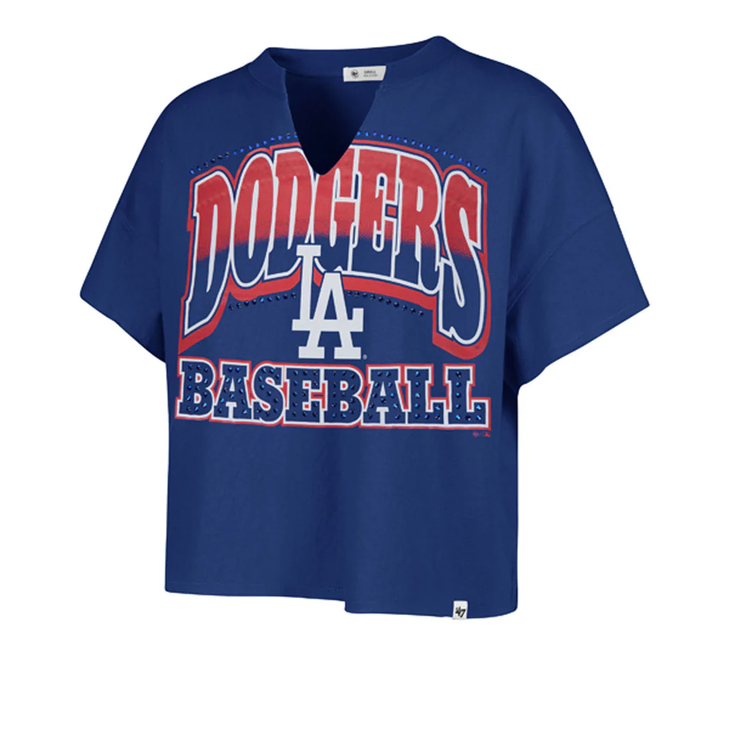 MLB Los Angeles Dodgers Women's '47 Win Big Notch Crop Top T-Shirt - Blue