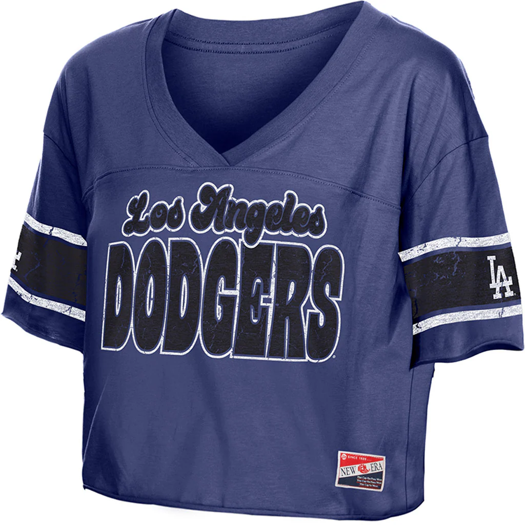 MLB Los Angeles Dodgers Women's New Era Throwback Crop Top T-Shirt - Blue
