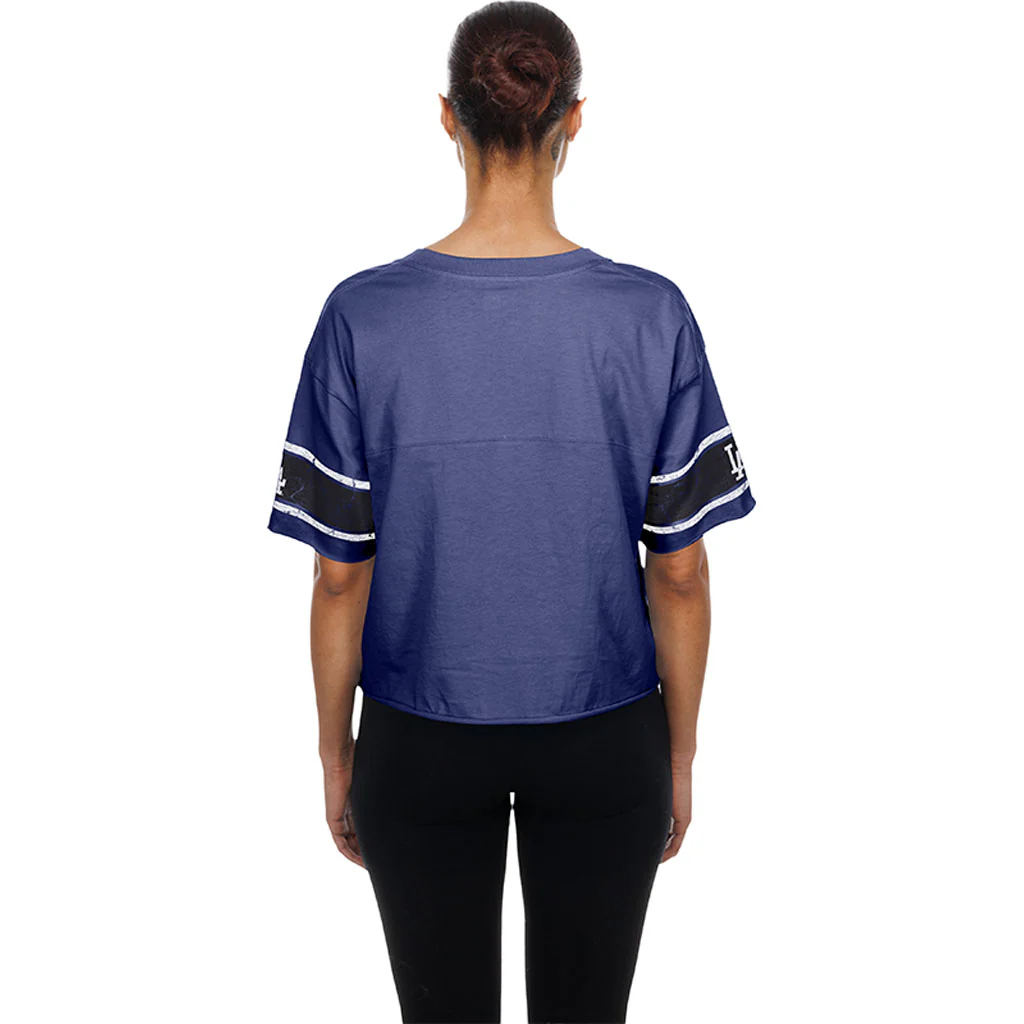 MLB Los Angeles Dodgers Women's New Era Throwback Crop Top T-Shirt - Blue - Image 2