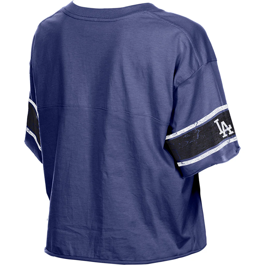 MLB Los Angeles Dodgers Women's New Era Throwback Crop Top T-Shirt - Blue - Image 4