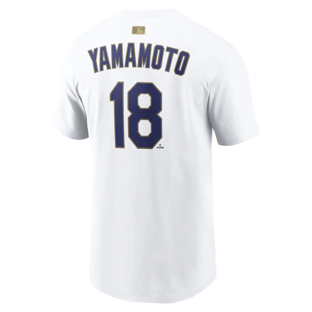 MLB Los Angeles Dodgers Yoshinobu Yamamoto Nike 2026 Gold Player T-Shirt - White - Image 3