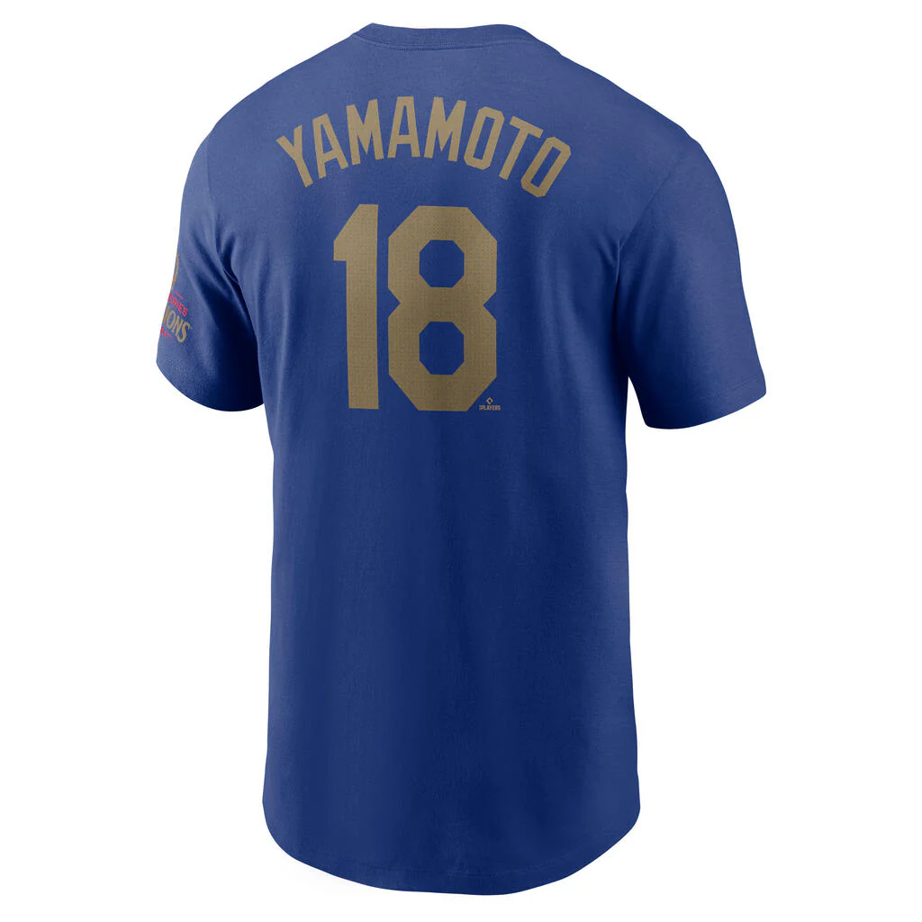 MLB Los Angeles Dodgers Yoshinobu Yamamoto Nike Gold Player T-Shirt - Blue - Image 3