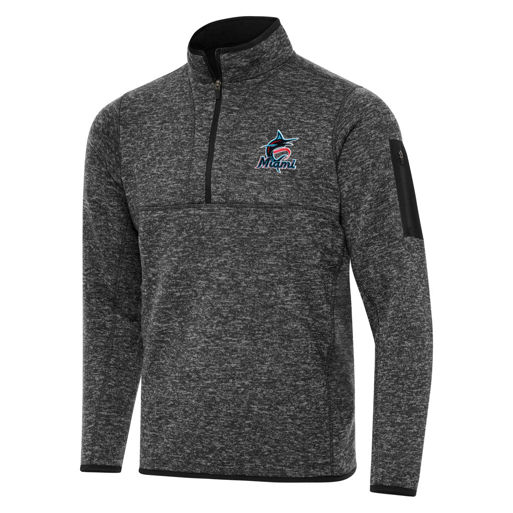 MLB Miami Marlins Antigua Fortune 1/4 Zip Pullover Jacket - Heather black