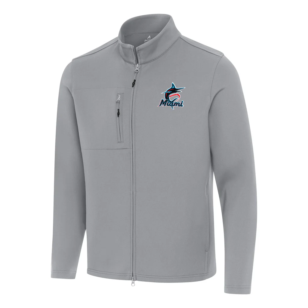 MLB Miami Marlins Antigua Objection DBP Full Zip Jacket - Gray