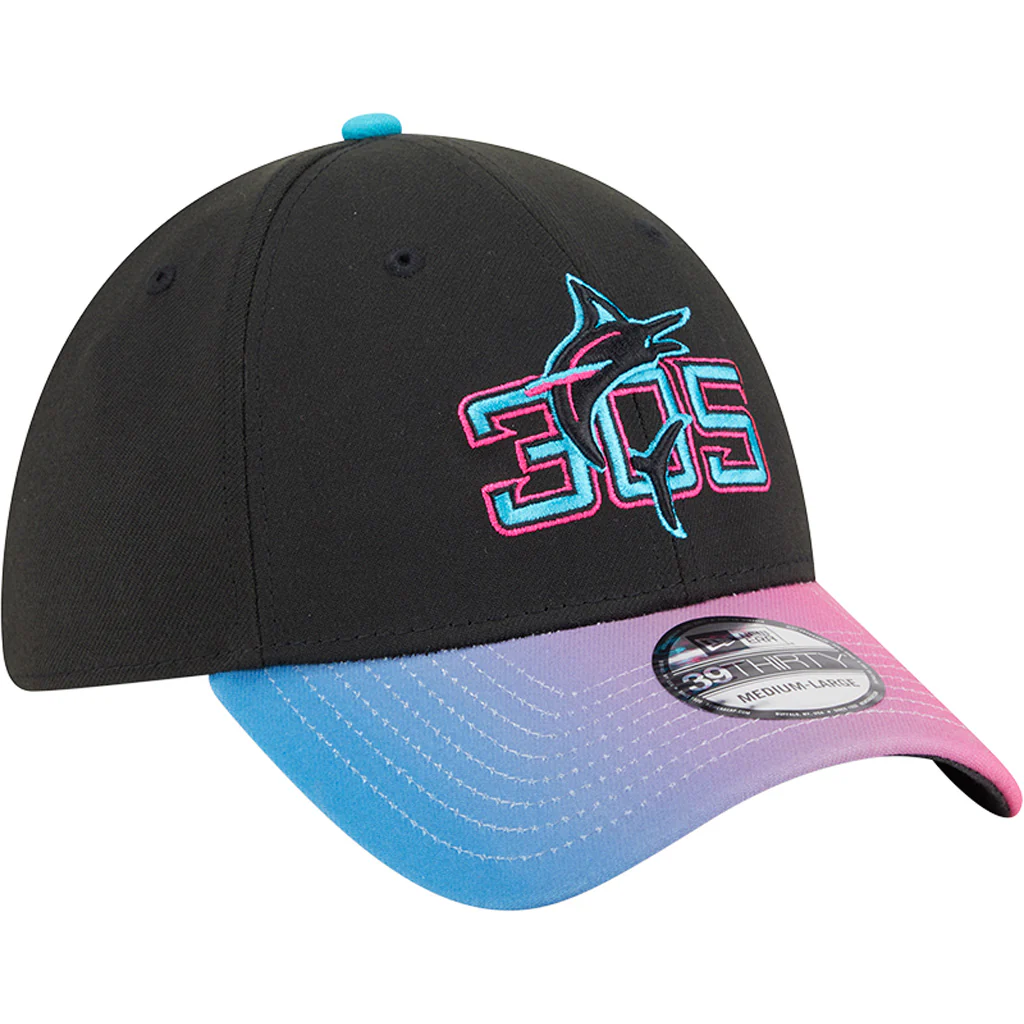 MLB Miami Marlins New Era 2025 City Connect 39THIRTY Flex Fit Hat - Black - Image 2