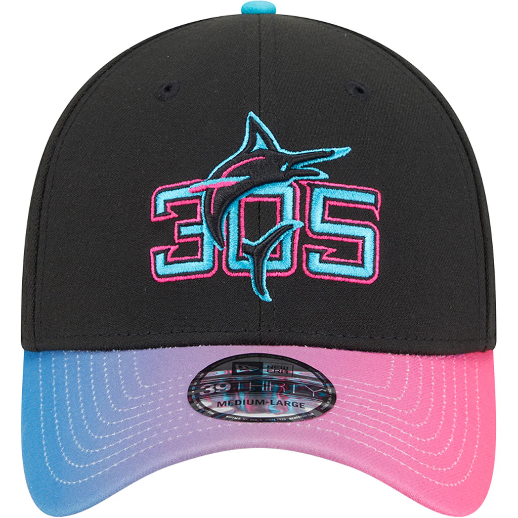 MLB Miami Marlins New Era 2025 City Connect 39THIRTY Flex Fit Hat - Black - Image 3
