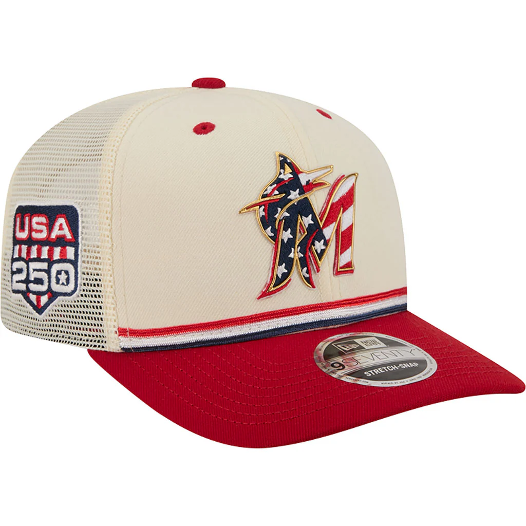 MLB Miami Marlins New Era 2026 4th of July 9SEVENTY Stretch Snapback Hat - Cream - Image 2