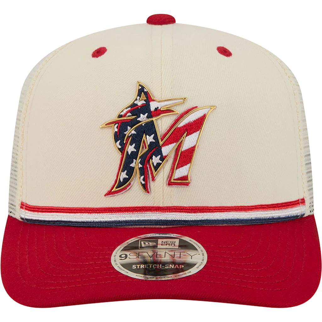 MLB Miami Marlins New Era 2026 4th of July 9SEVENTY Stretch Snapback Hat - Cream - Image 3