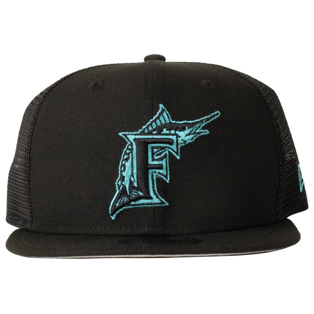 MLB Miami Marlins New Era Shadowline 9FIFTY Snapback Trucker Hat - Black - Image 2