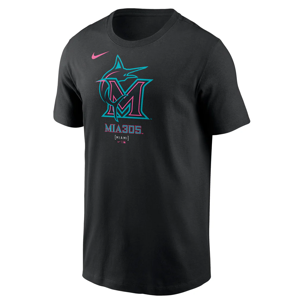 MLB Miami Marlins Nike 2025 City Connect Logo Cotton T-Shirt - Black - Image 2