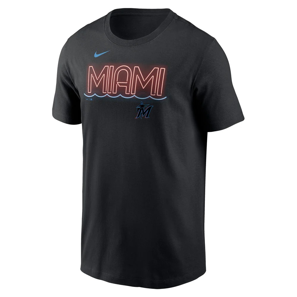 MLB Miami Marlins Nike Local Neon Essential T-Shirt - Black - Image 2