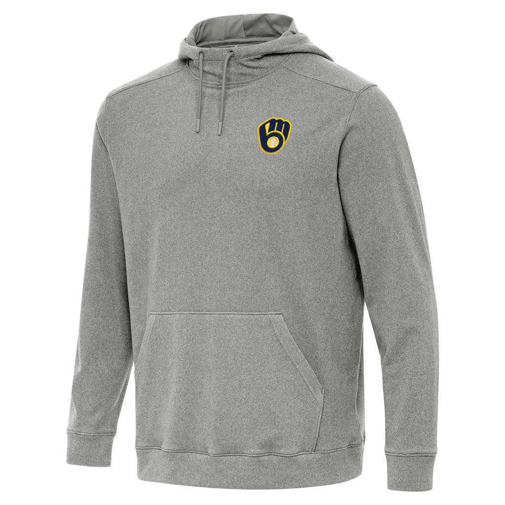 MLB Milwaukee Brewers Antigua Cloud Pullover Hoodie - Heather black