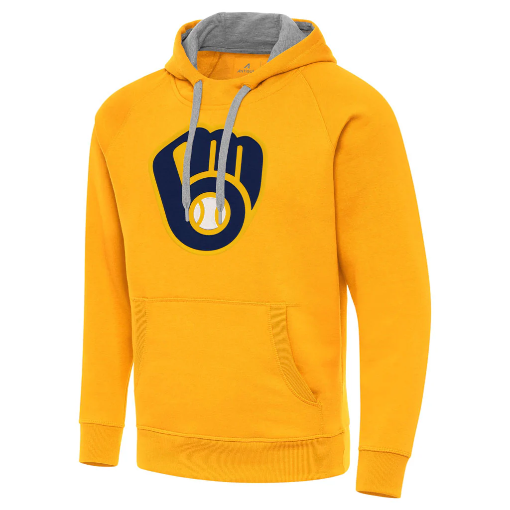MLB Milwaukee Brewers Antigua Full Front Cap Victory Pullover Hoodie - Gold