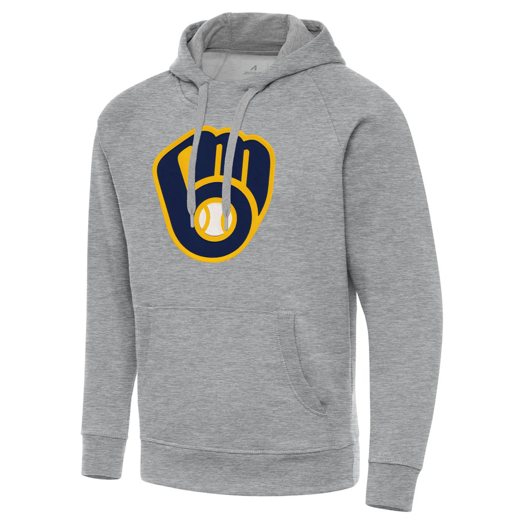 MLB Milwaukee Brewers Antigua Full Front Cap Victory Pullover Hoodie - Heather gray