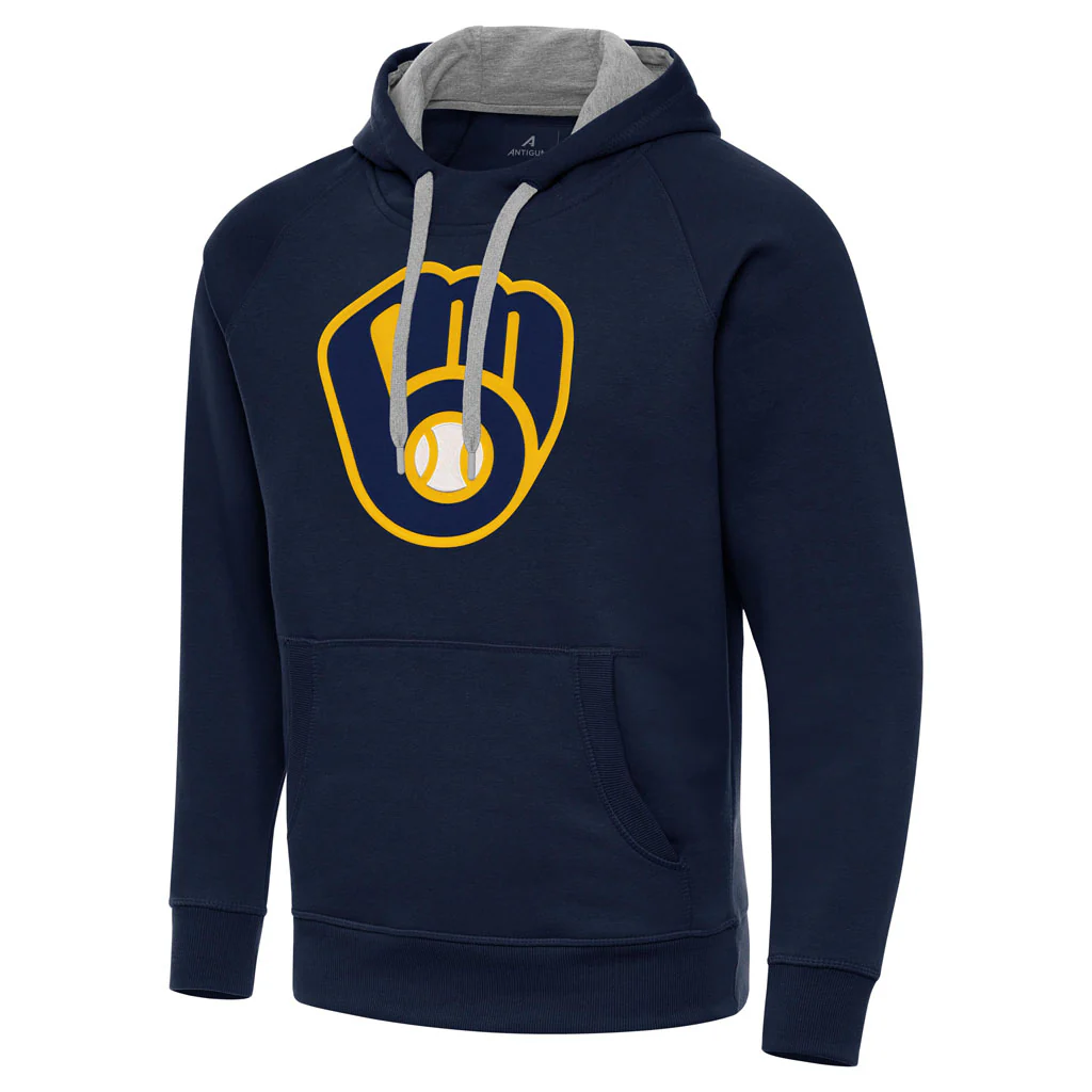 MLB Milwaukee Brewers Antigua Full Front Cap Victory Pullover Hoodie - Navy