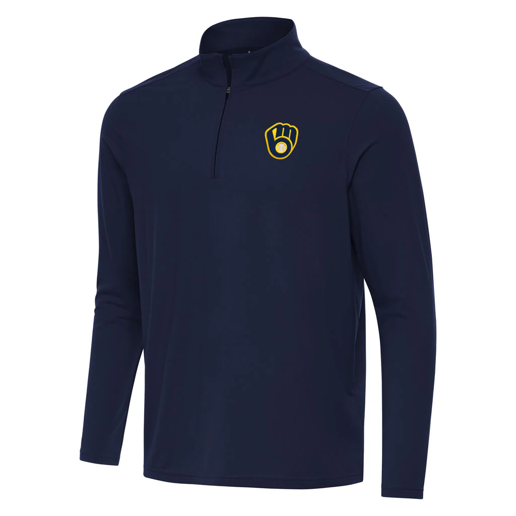 MLB Milwaukee Brewers Antigua Intent 1/4 Zip Pullover Jacket - Navy
