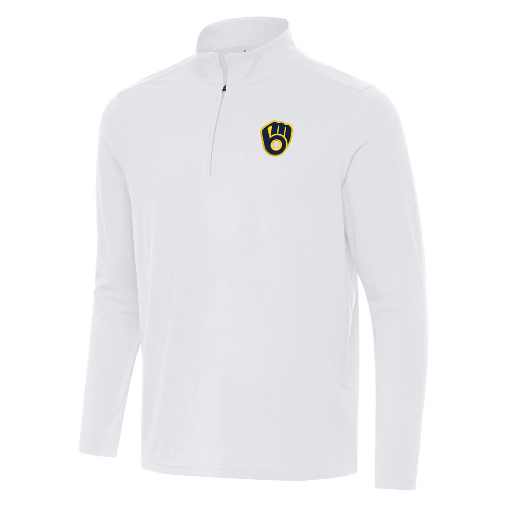 MLB Milwaukee Brewers Antigua Intent 1/4 Zip Pullover Jacket - White