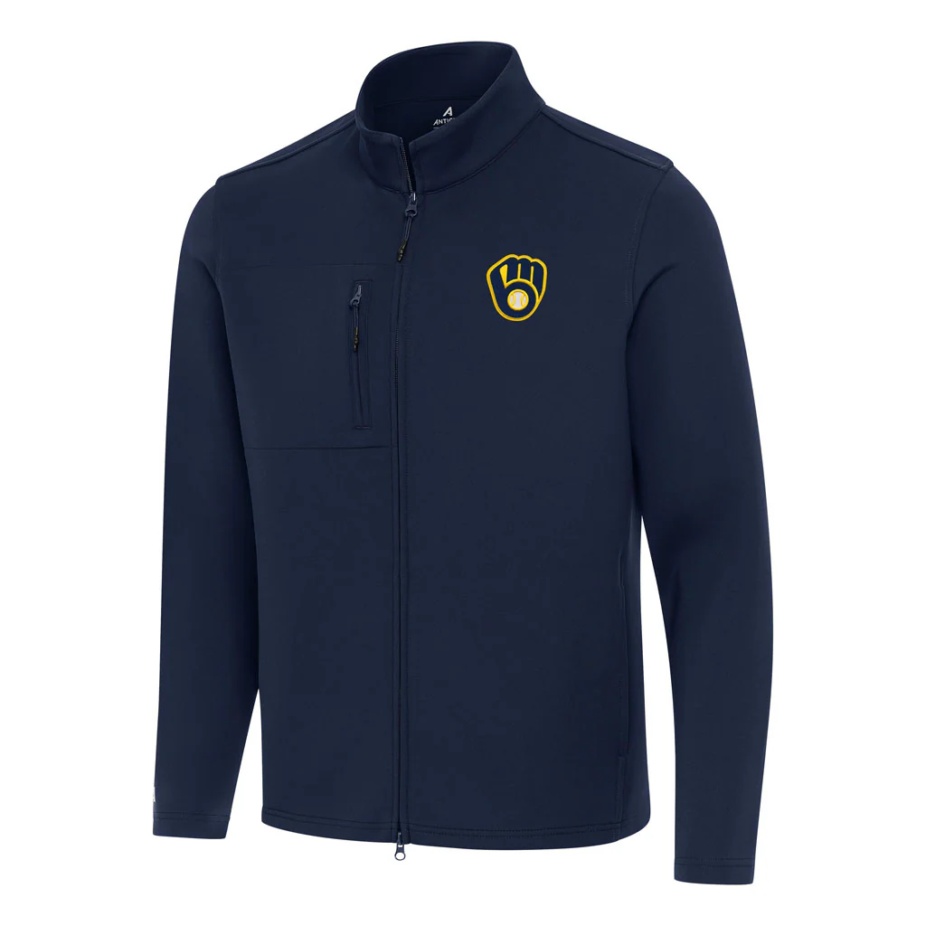 MLB Milwaukee Brewers Antigua Objection DBP Full Zip Jacket - Navy