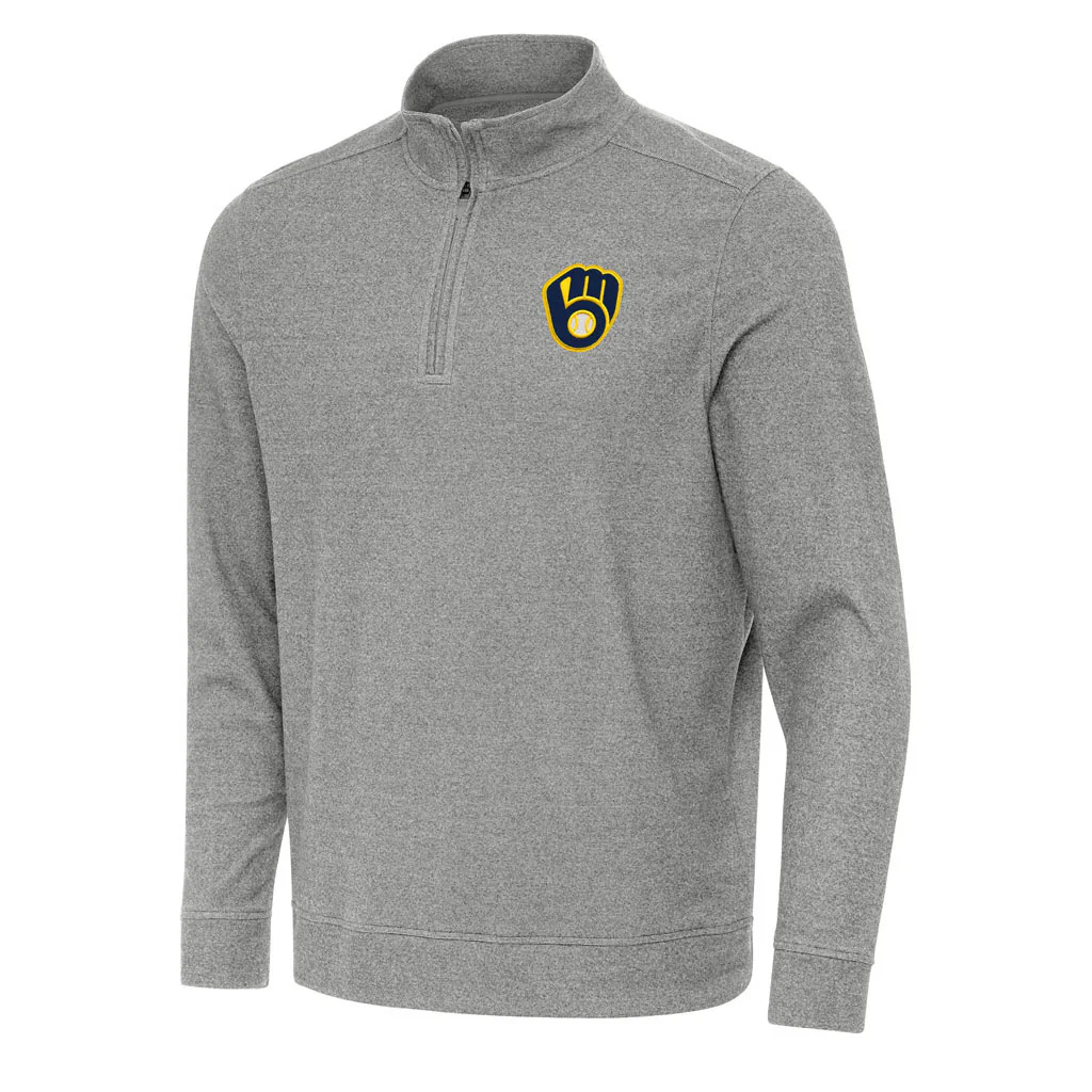 MLB Milwaukee Brewers Antigua Subtle 1/4 Zip Pullover Jacket - Heather black