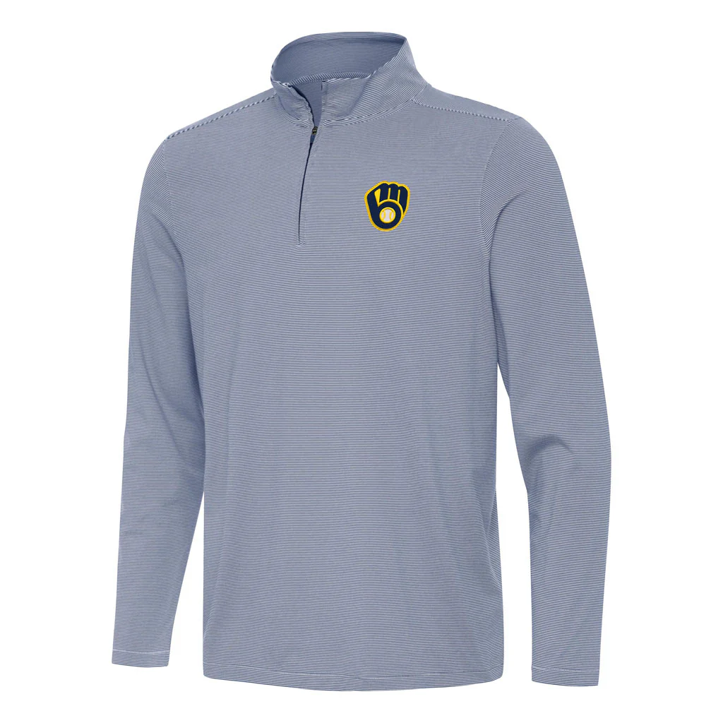 MLB Milwaukee Brewers Antigua Twine 1/4 Zip Pullover Jacket - Navy
