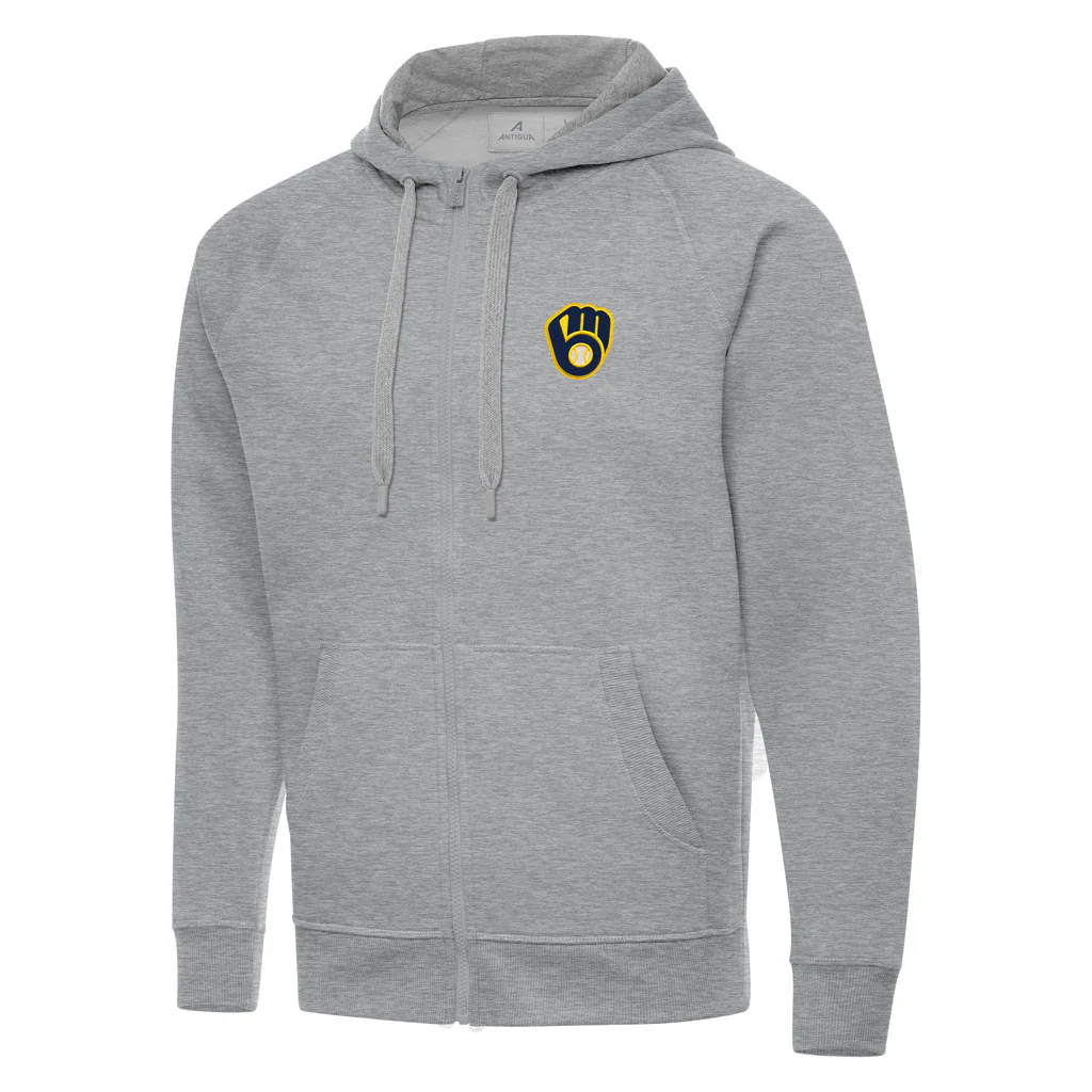 MLB Milwaukee Brewers Antigua Victory Full Zip Hoodie - Heather gray