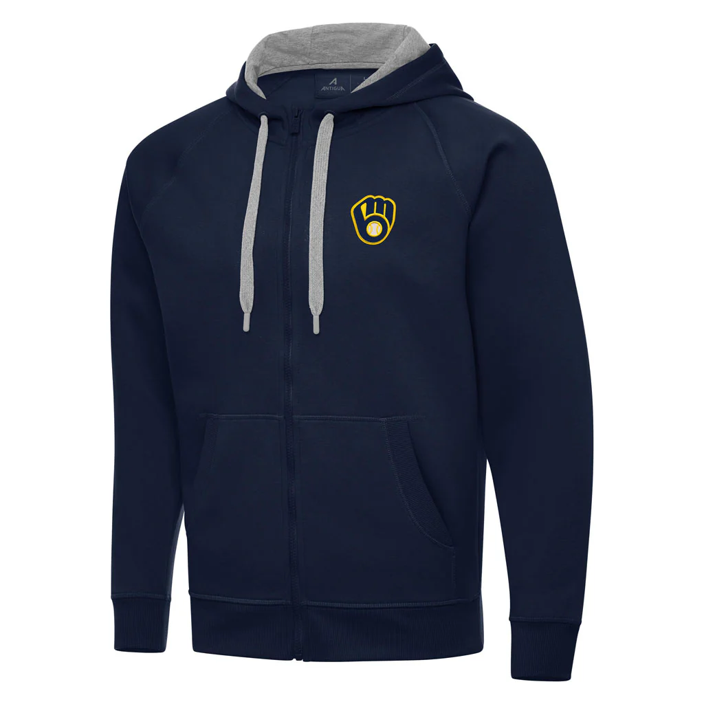 MLB Milwaukee Brewers Antigua Victory Full Zip Hoodie - Navy