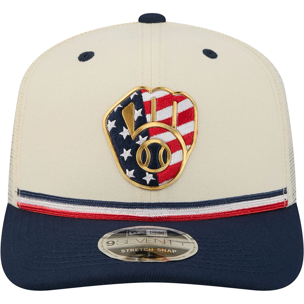 MLB Milwaukee Brewers New Era 2026 4th of July 9SEVENTY Stretch Snapback Hat - Cream - Image 3